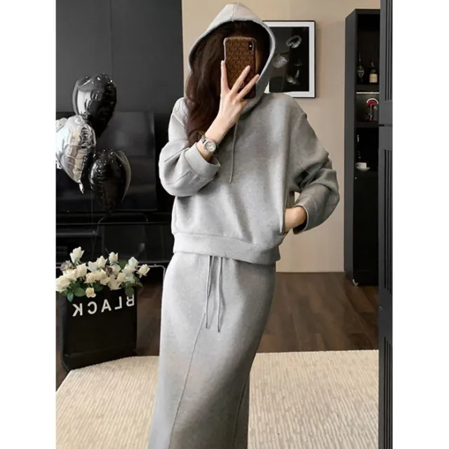 Women's Fashion Skirt Sweatshirt Set Gray - Shop at LoveMi