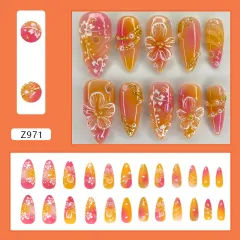 Simple Line Nail Beauty Piece Flower Wear Nail Tip Three-dimensional All-matching - Z971 Gold Powder Flowers - View 1