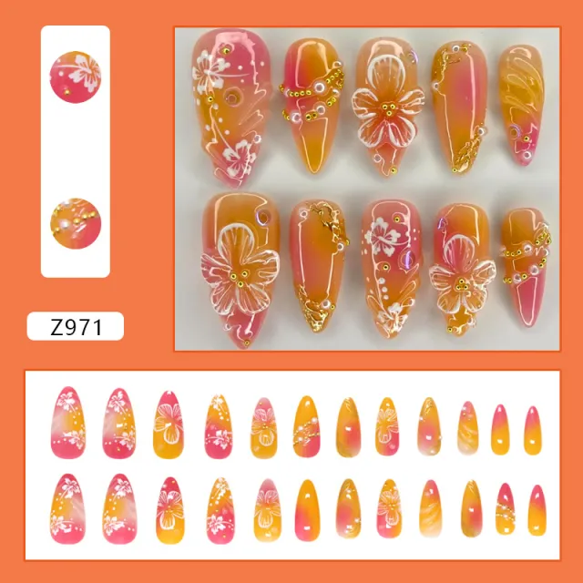 Simple Line Nail Beauty Piece Flower Wear Nail Tip Three dimensional All matching Z971 Gold Powder Flowers - Shop at LoveMi