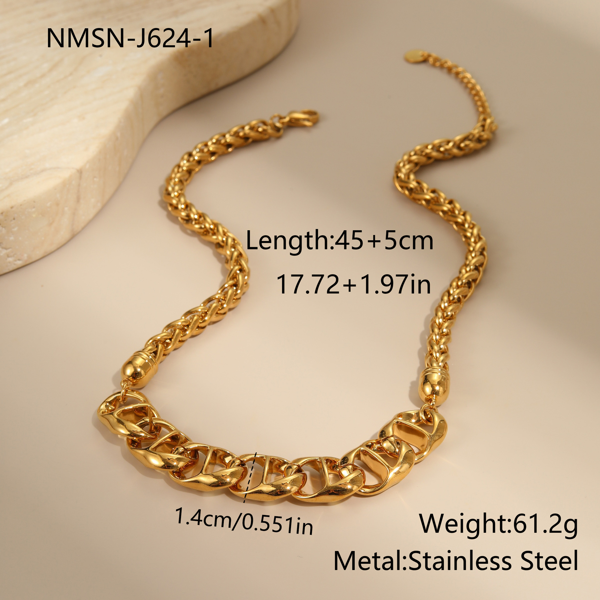 Collier en acier inoxydable, plaqué or, ne se décolore pas, assorti à tout