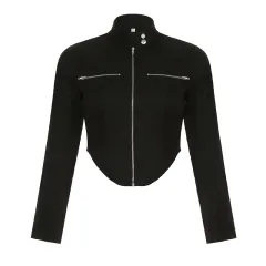 New Stand-up Collar Slim Fit Short Zipper Jacket - Tan - View 1