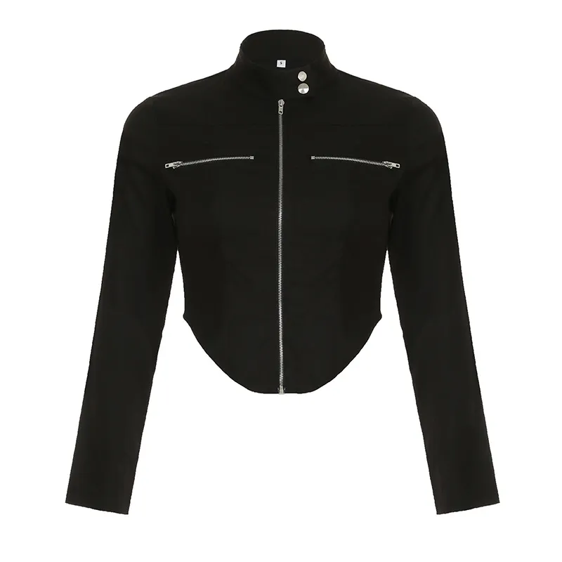 New Stand-up Collar Slim Fit Short Zipper Jacket - Tan