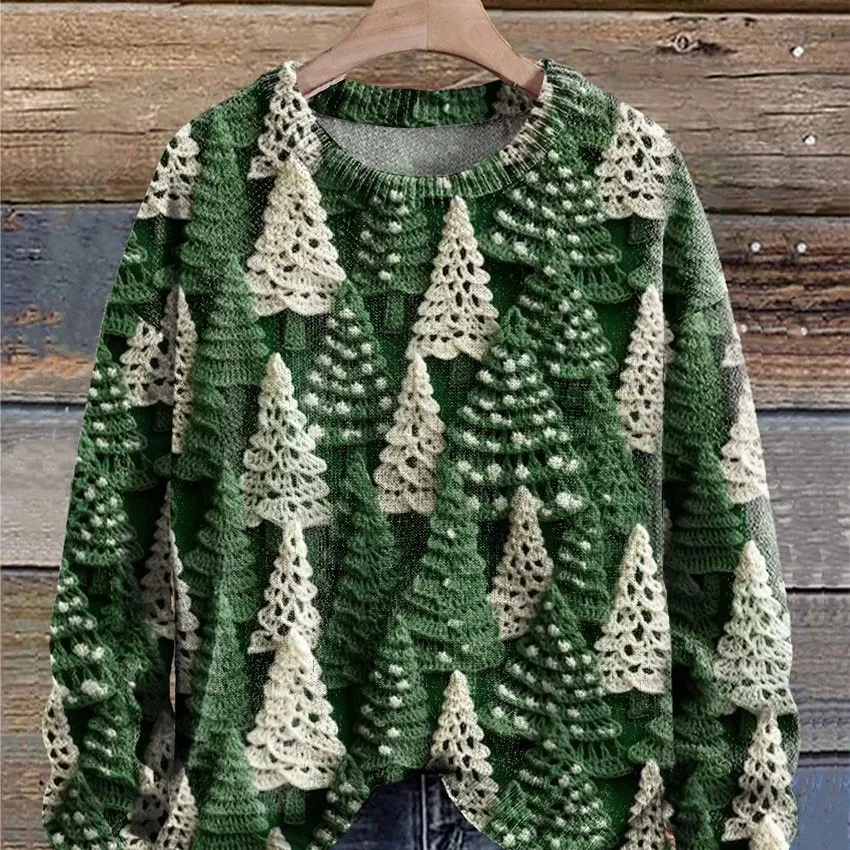 Women's Christmas Casual Round Neck Long Sleeve Sweater - 2 Style-Xxs