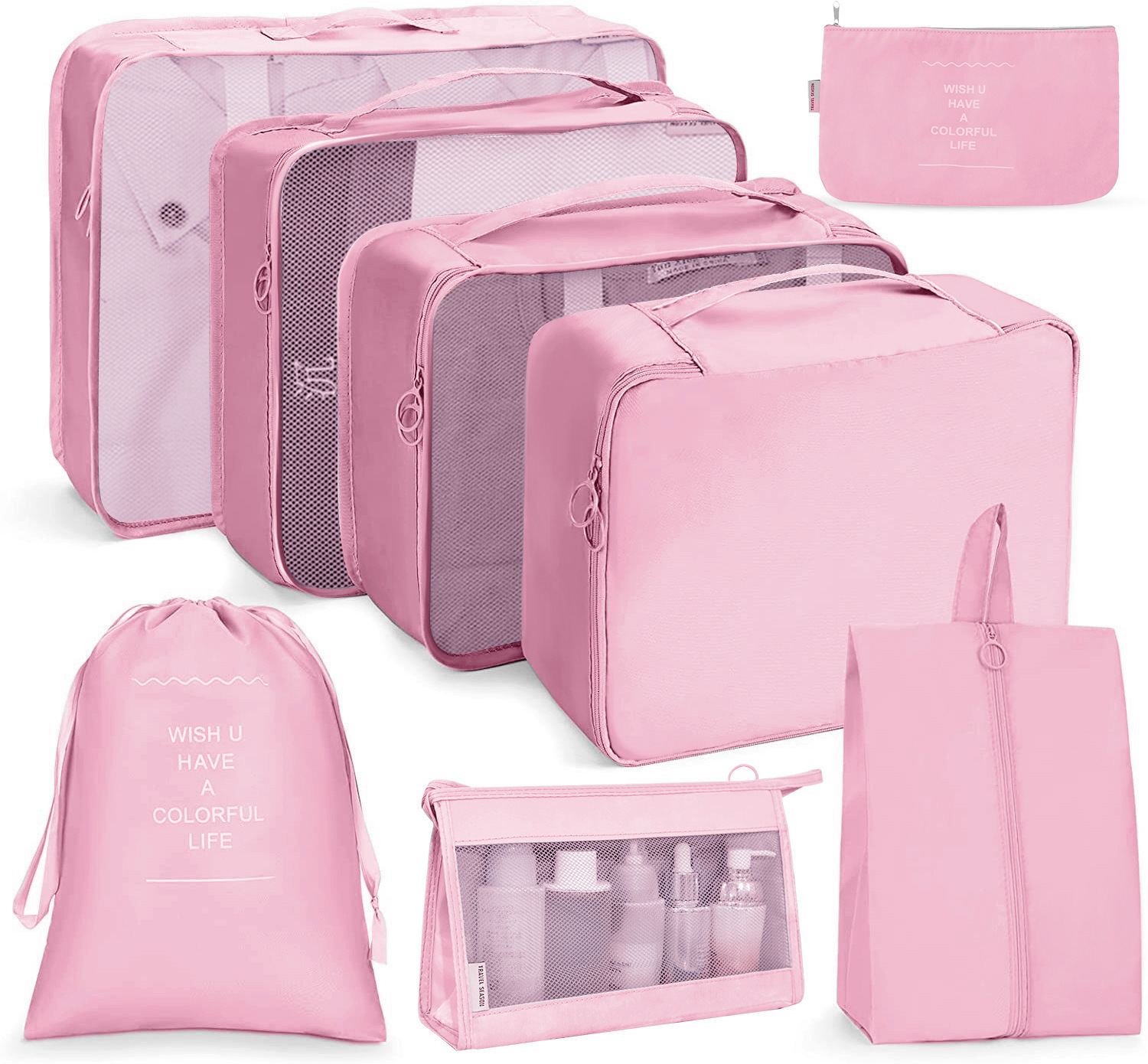 Makeup bag 8pcs pink