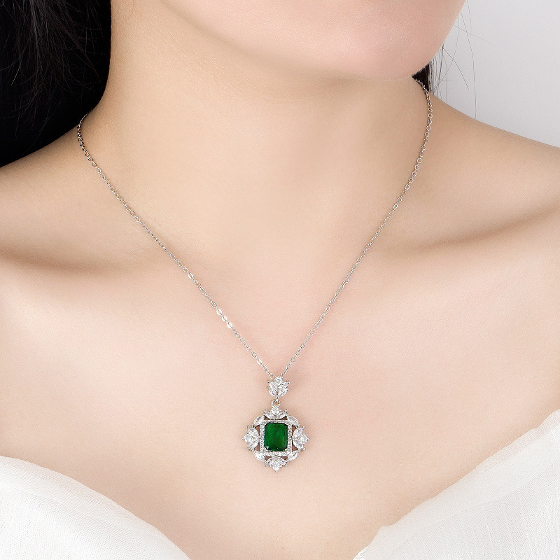 Flower-shaped Inlaid Colored Gems Rectangular Rhinestone Crystal Zirconium Hanging Pendant