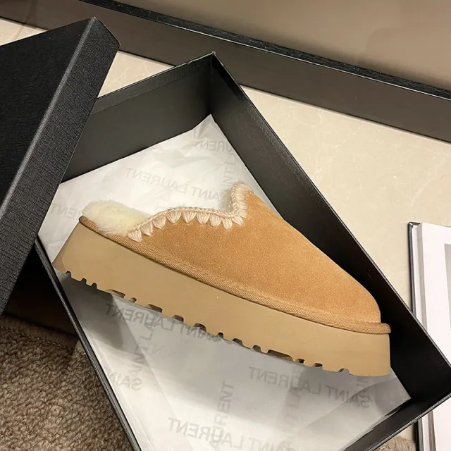 Thick soled Snow Boots Ethnic Style Lace Short Warm Cotton padded Shoes Slippers Khaki - Shop at LoveMi