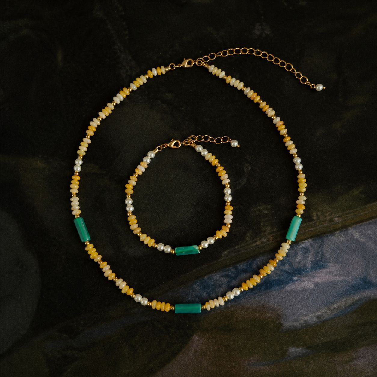 Collier et bracelet polyvalents en perles de riz multicolores