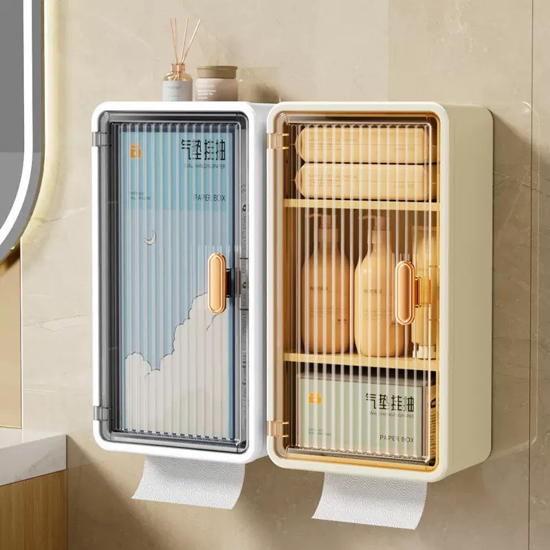 Bathroom Tissue Box Wall Mounted No-drilling Required Pull Type Dispenser
