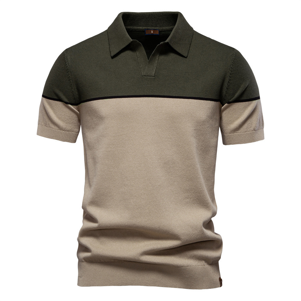 Casual Color-Block Lapel Short-Sleeve Knitted Shirt
