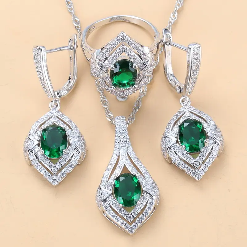 Gem-inlaid Pendant Earrings Necklace Ring Ladies Three-piece