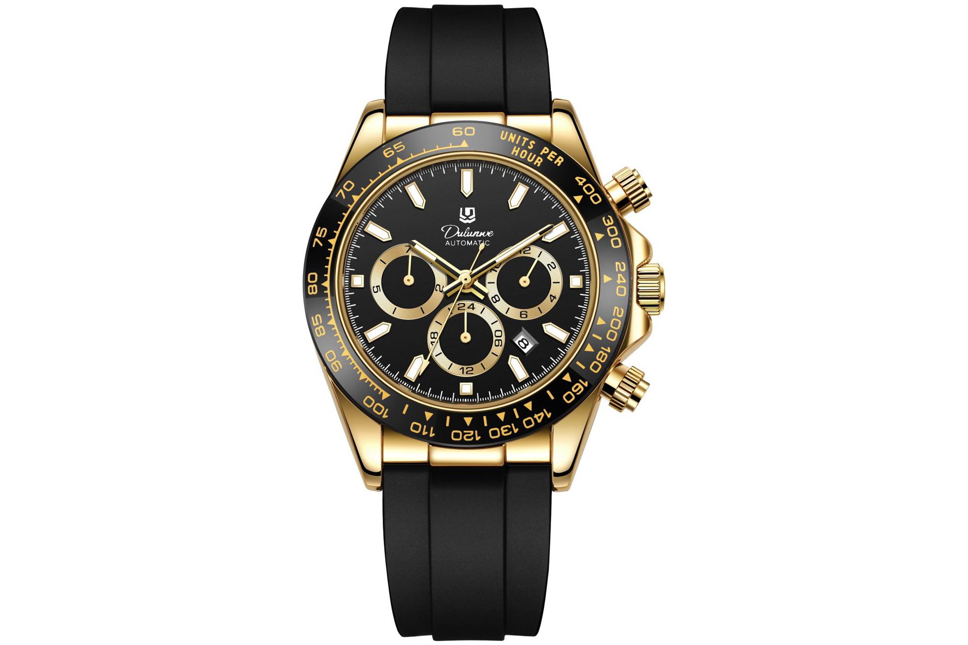 Mens Fashionable And Trendy Fully Automatic Mechanical Watch Gold Shell Black