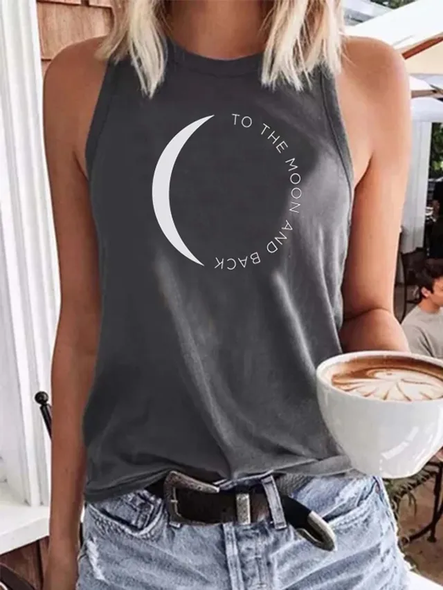 Summer Printed Round Neck Short Sleeve T shirt New Vest Gray - Shop at LoveMi