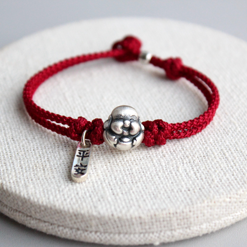999 Sterling Silver Hand-woven Red Rope For Maitreya Rabbit Year