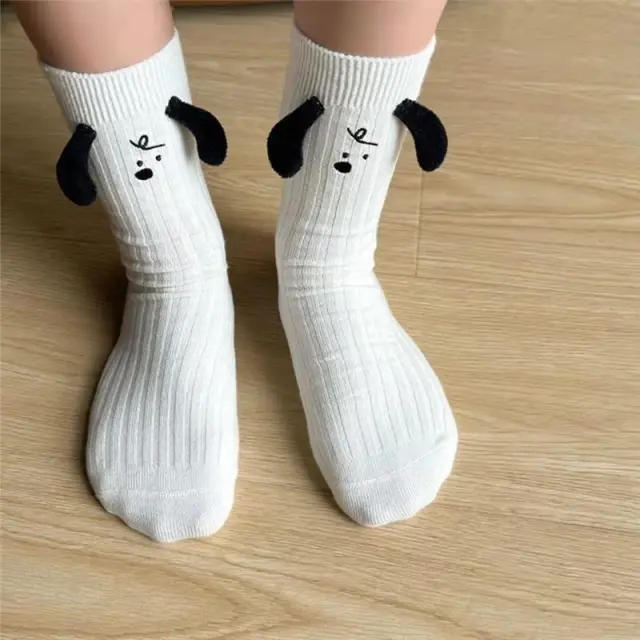 Niche Three dimensional Ears Black And White Puppy Socks Black - Shop at LoveMi