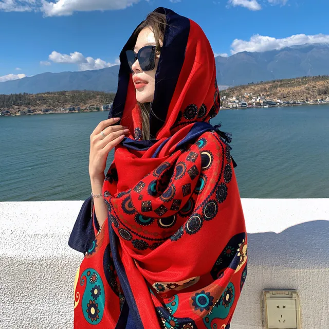 Ethnic Style Sun Protection Talma Tibet Desert Travel Thin Holiday Silk Scarf 2Color - Shop at LoveMi