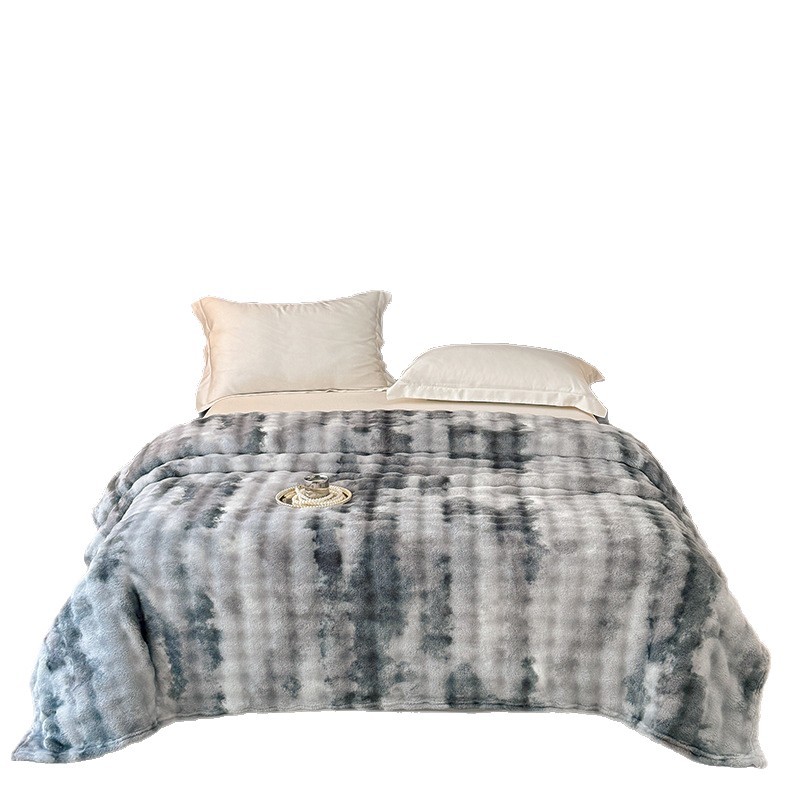 Rabbit-fur-like Plush Bubble Flannel Blanket With Printed Designperfect For Naps And As A Throw