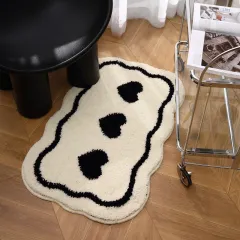 Ins Style Black And White Bathroom Absorbent Floor Mat Household Thickened Fluff Non-slip Foot Mat Flocking Carpet - White - View 1