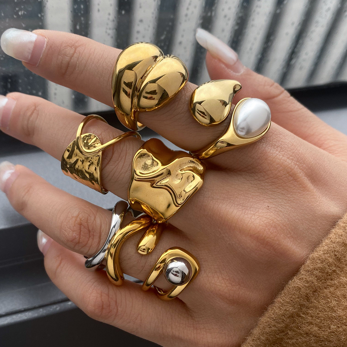 Titanium Steel No Fading Stainless Steel Pearl Ring