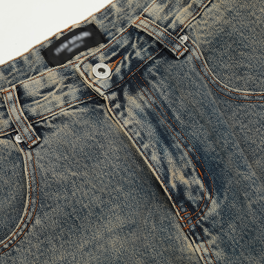 Washed Yellow Worn Jeans Men