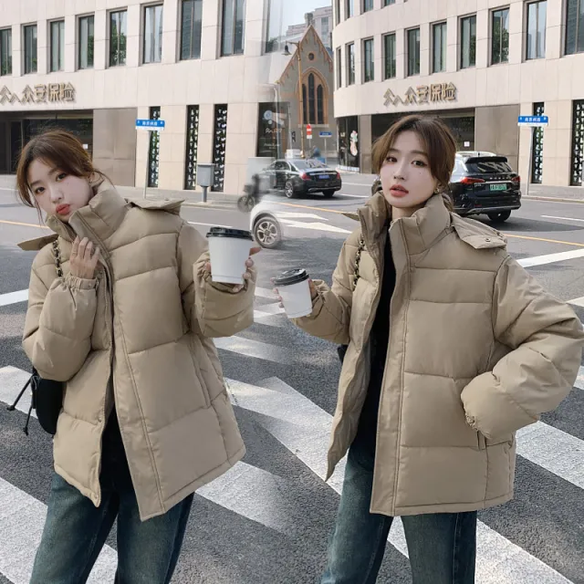 Short Hood Women's Thickened Korean Style Loose Small Down Coat Khaki - Shop at LoveMi