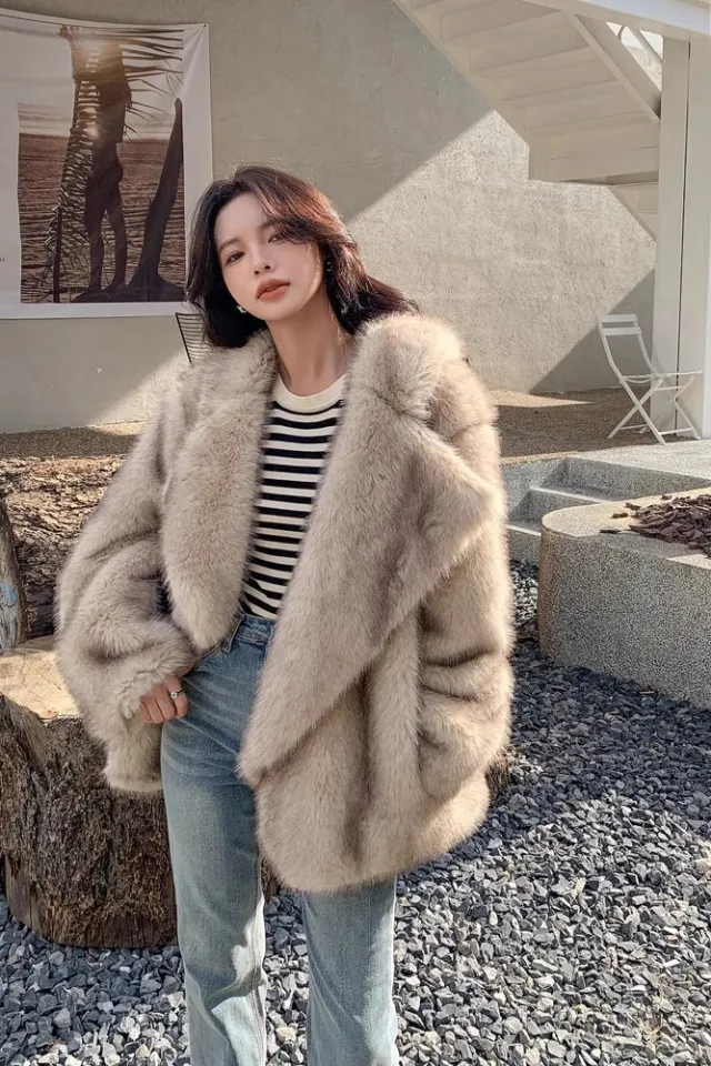 Mid length Loose Comfortable Suit Large Lapel Artificial Wool Coat Gray - Shop at LoveMi