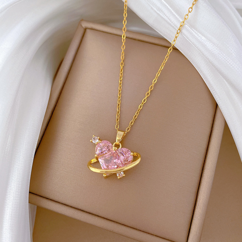 Hollowed-out Heart Full Of Diamonds Necklace For Women