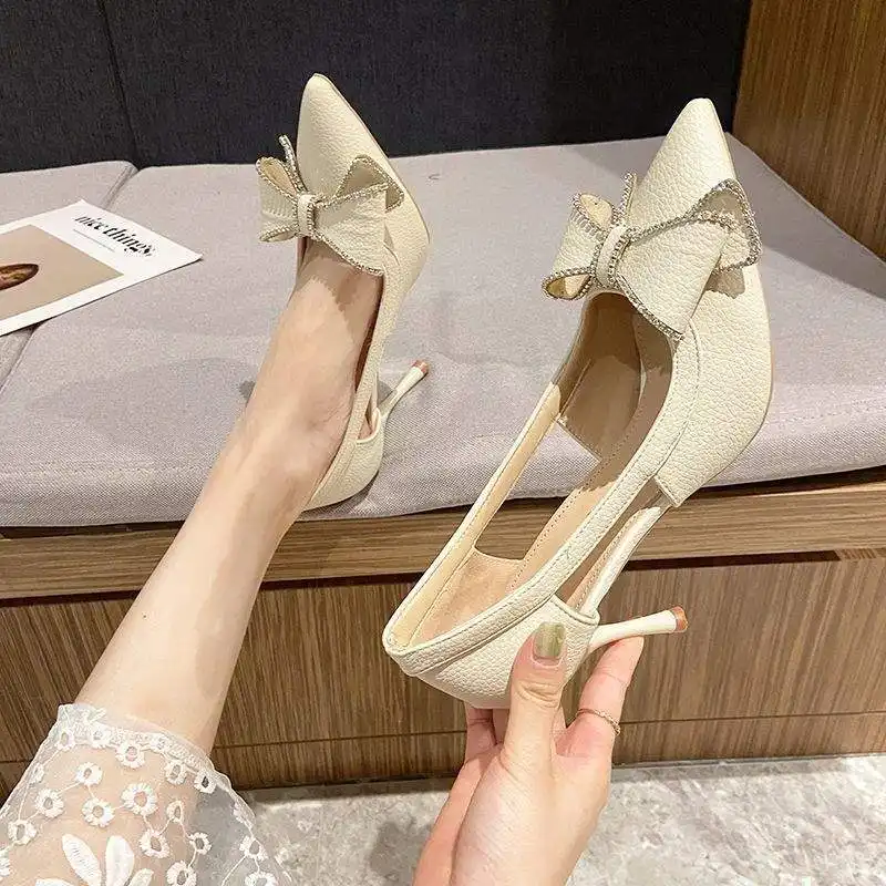 French-style High-heeled Wedding Shoes Bridal Womens Shoes With A Slender Pointed Toe
