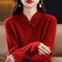 Women's Cashmere Cardigan Buckle - Wine Red - View 1