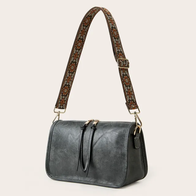 Women's Bohemian Wide Shoulder Strap Crossbody Retro Solid Color Tote Gray - Shop at LoveMi