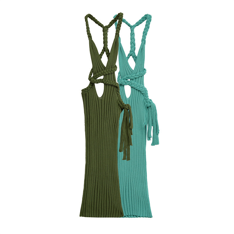 Elegant Knitted Halter Sheath Dress Slim Fit