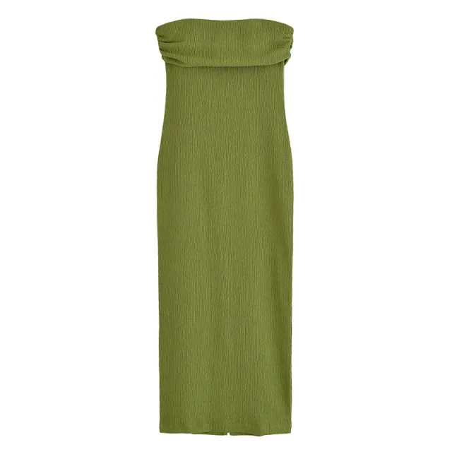 Tube Top Off the shoulder Midi Skirt Dress Green - Shop at LoveMi