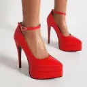 Womens Casual Low-heeled Pointed-toe Pumps With Ankle Strap view 7