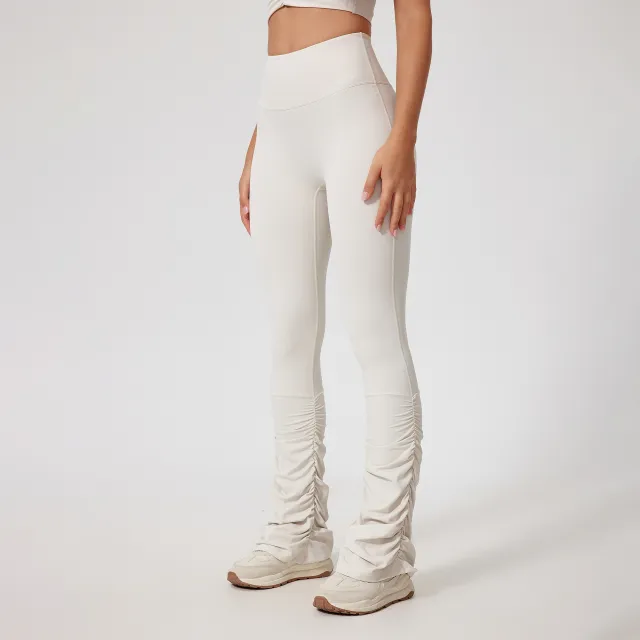 High Waist Tight Nude Feel Yoga Stitching Casual Pile Style Sports Trousers Albumin - Shop at LoveMi
