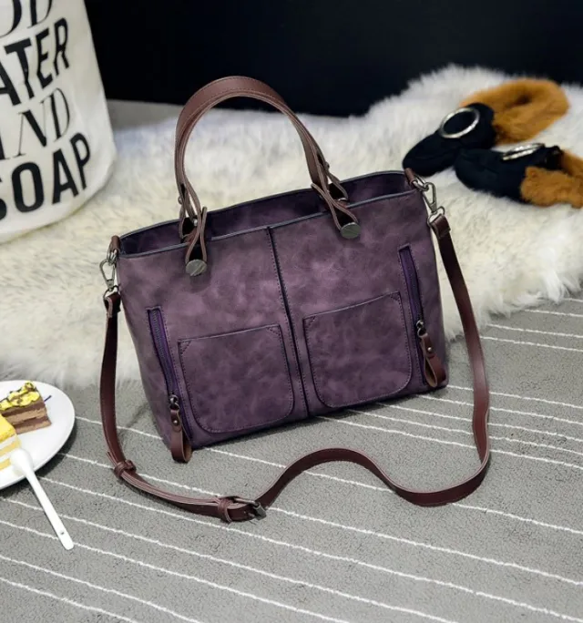 Women's Large capacity Retro Tote Bag Simple Crossbody Bag Purple - Shop at LoveMi