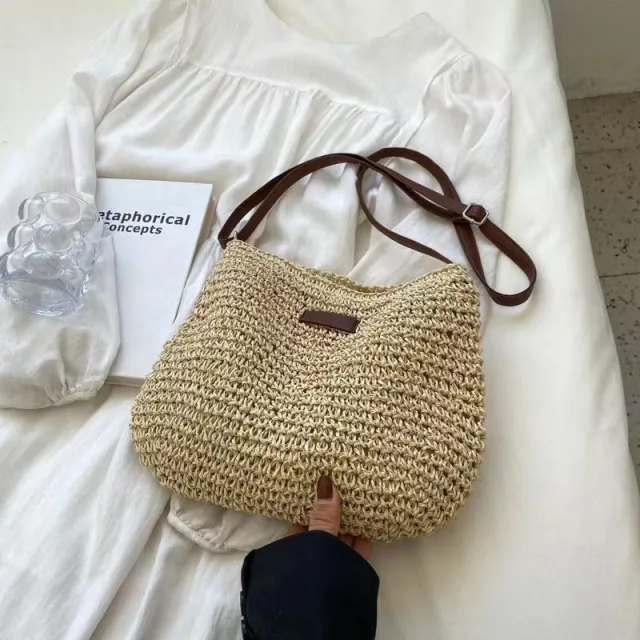 Women's Crossbody Straw Bag Simple Shoulder Beige - Shop at LoveMi