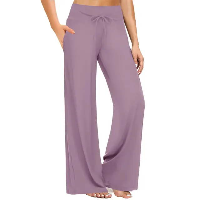 Women's Pajama Printed Wide leg Pants High Waist Medium Bean Paste M - Shop at LoveMi
