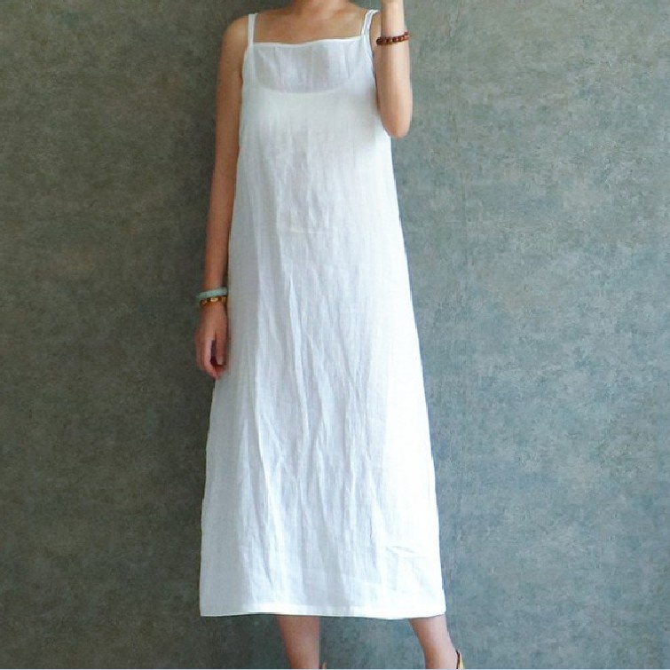 Women's Minimalist Cotton And Linen Suspender Dress
