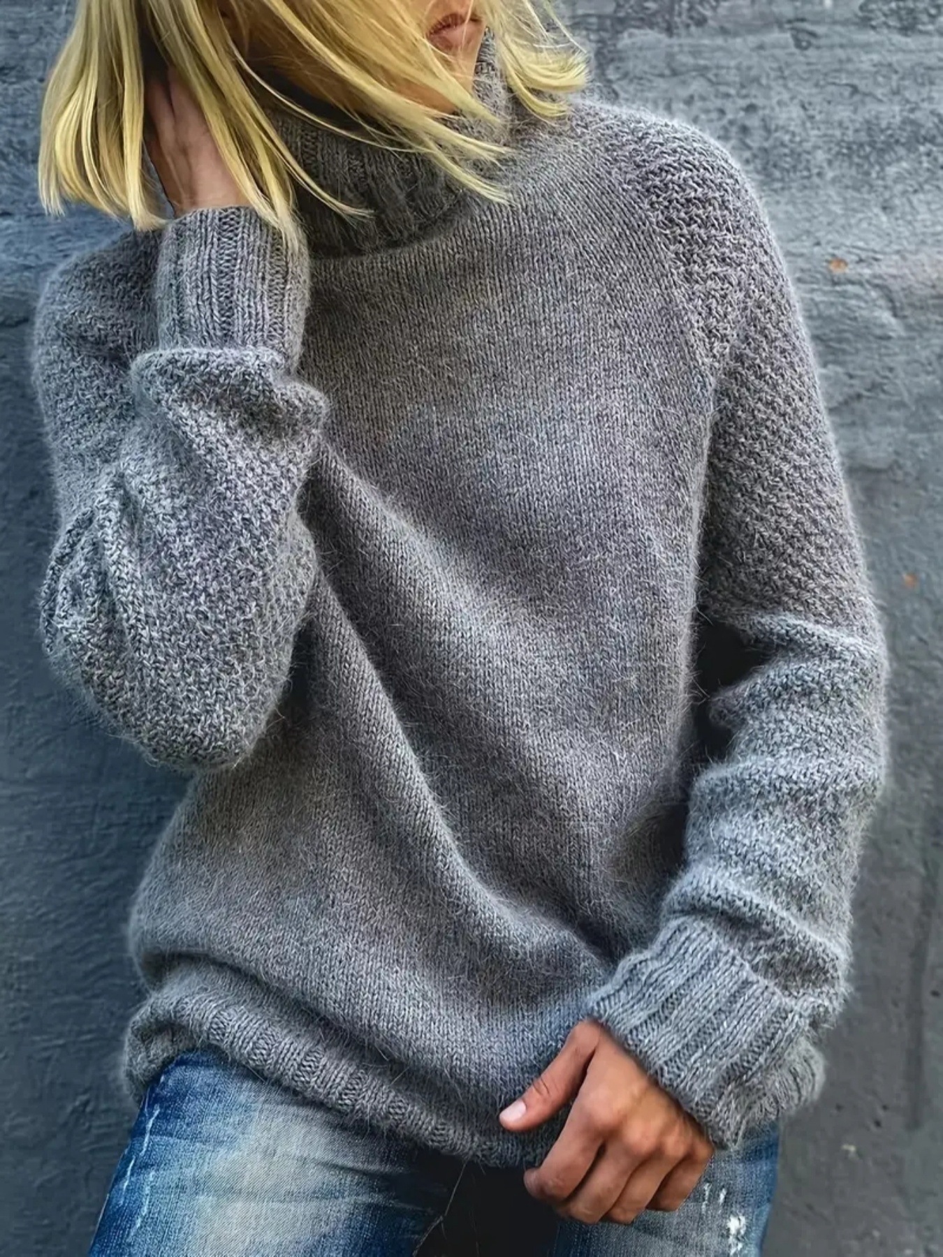 Women's mock neck sweater - Elegant Gray Pullover a4cd85f1 ea4e 41da 85c5 9253af77e112