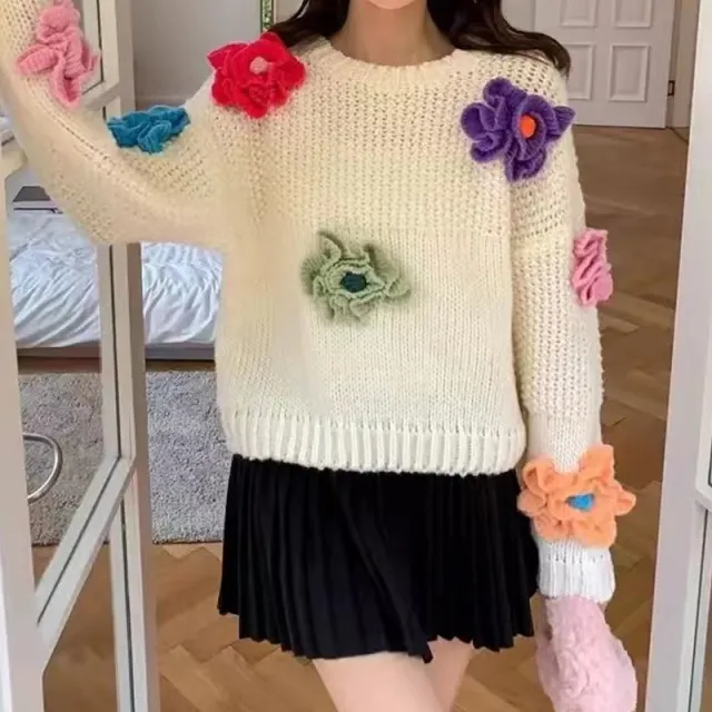 Loose fitting Long Sleeve Sweater Design Sense Idle Style Soft Glutinous Top White - Shop at LoveMi