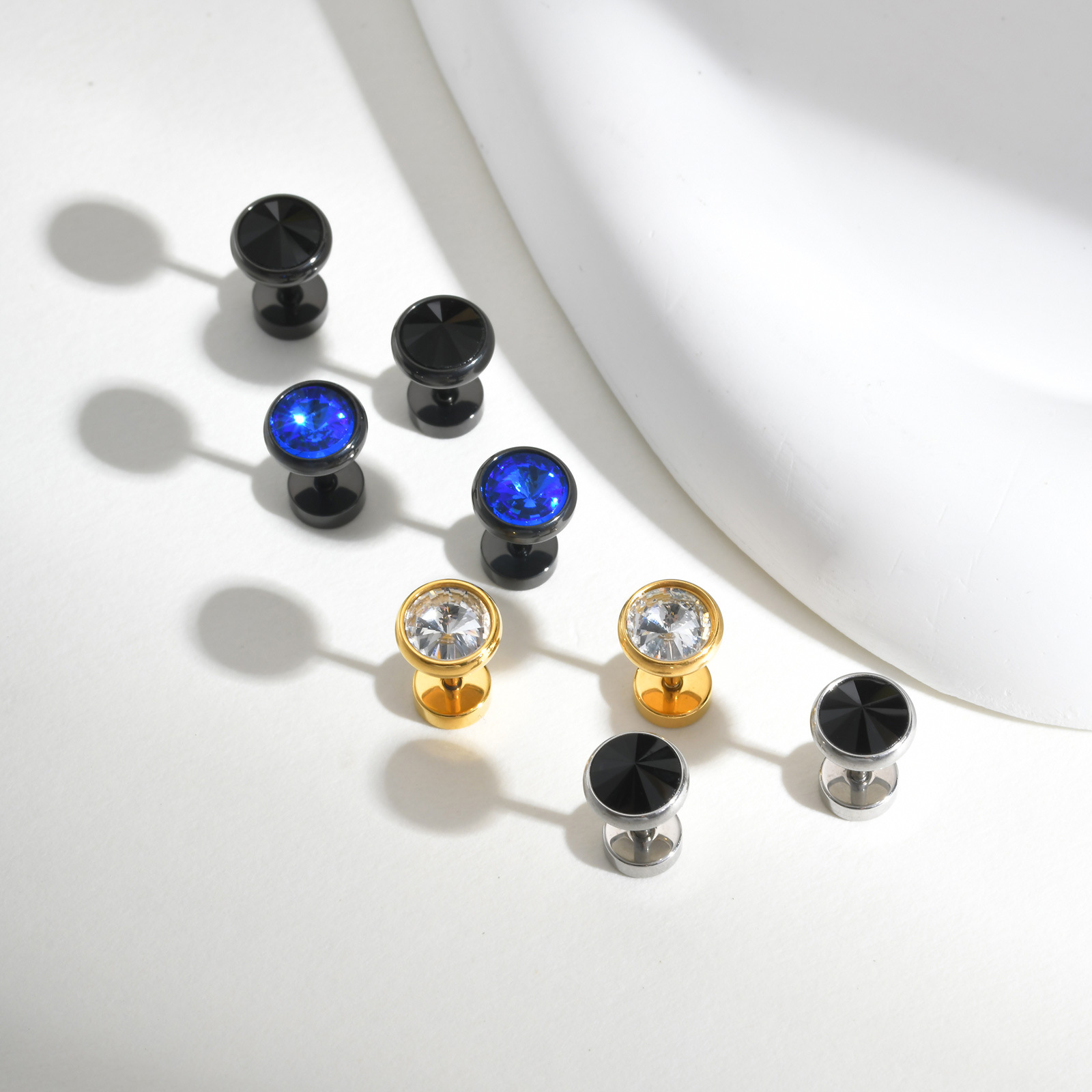 Simple Men's Stainless Steel White Zircon Ear Studs