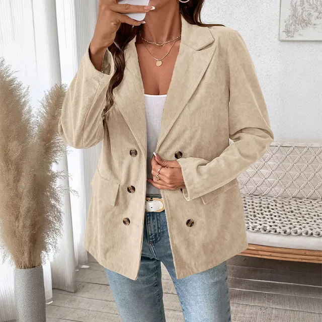 European And American Autumn And Winter Women's Solid Color Corduroy Suit Jacket Women Apricot - Shop at LoveMi