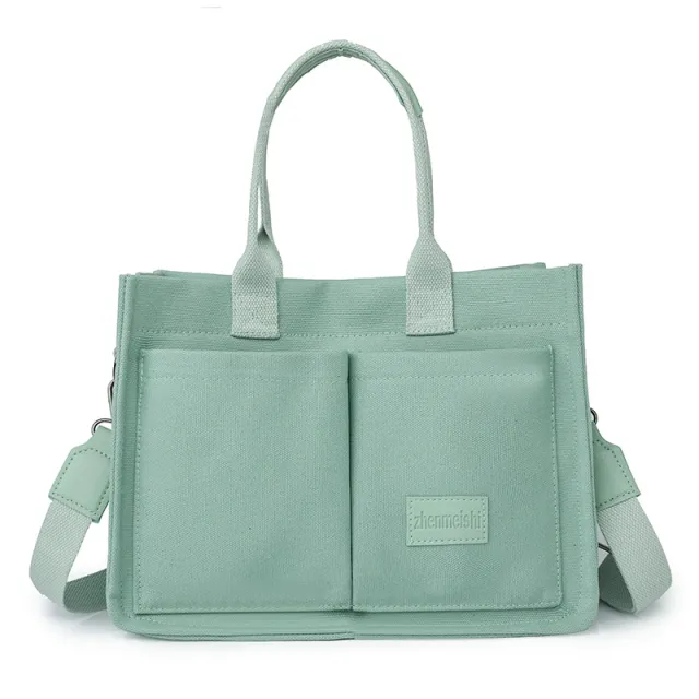 Casual Daily Canvas Tote Shoulder Bags Women Mommy Bag Large Capacity Messenger Multi Pocket Crossbody Chic Reusable Hand Bag Green - Shop at LoveMi