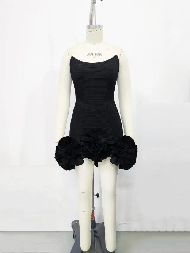 Flowers Bandage One piece Dress Birthday Party Short Black - Shop at LoveMi
