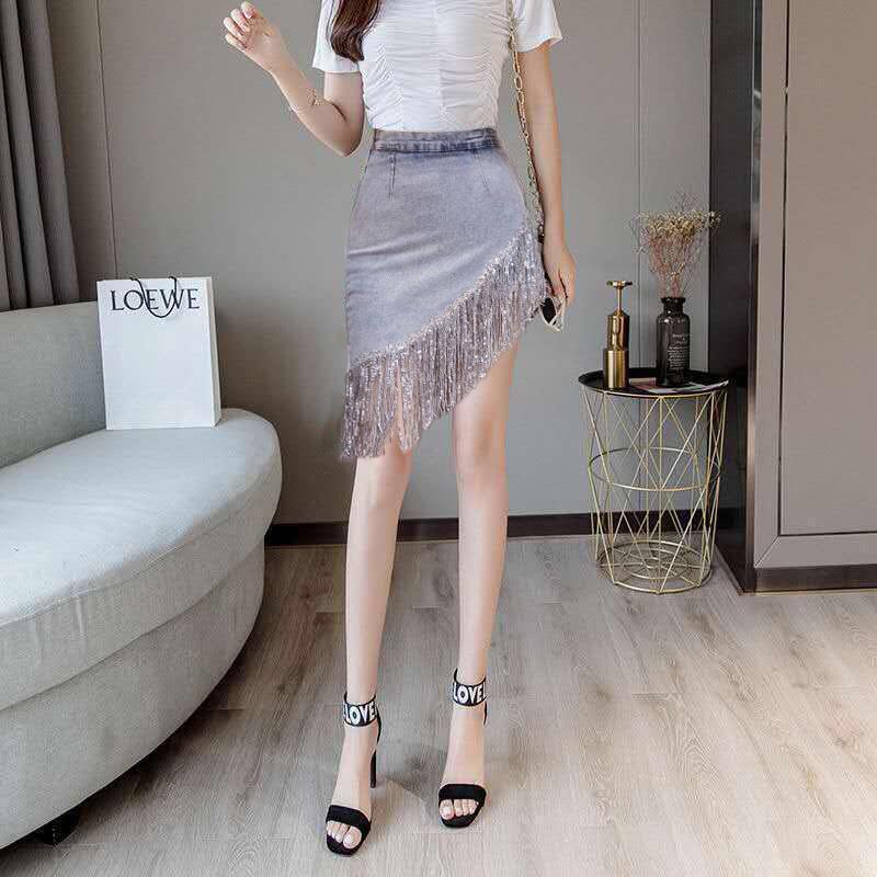 New Fake Two-piece Tassel Denim Skirt For Women