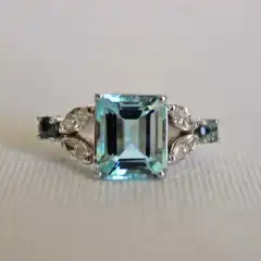 Water Blue Cutting Square Simple Exquisite Women's Ring - Platinum - View 1