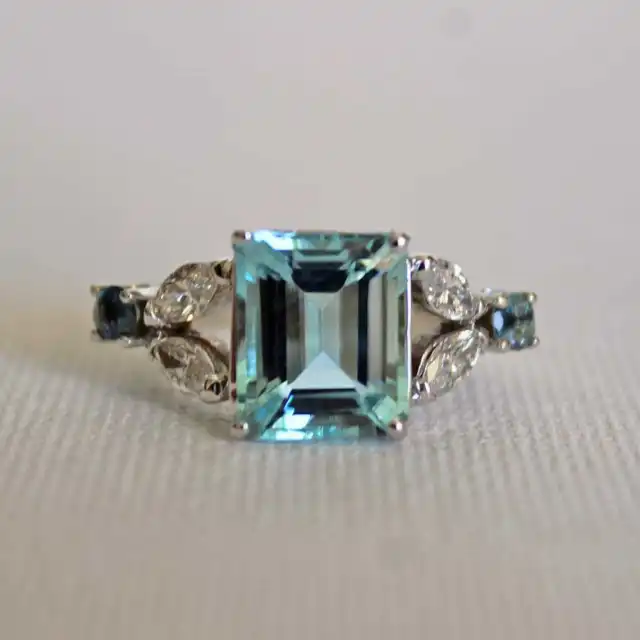 Water Blue Cutting Square Simple Exquisite Women's Ring Platinum - Shop at LoveMi