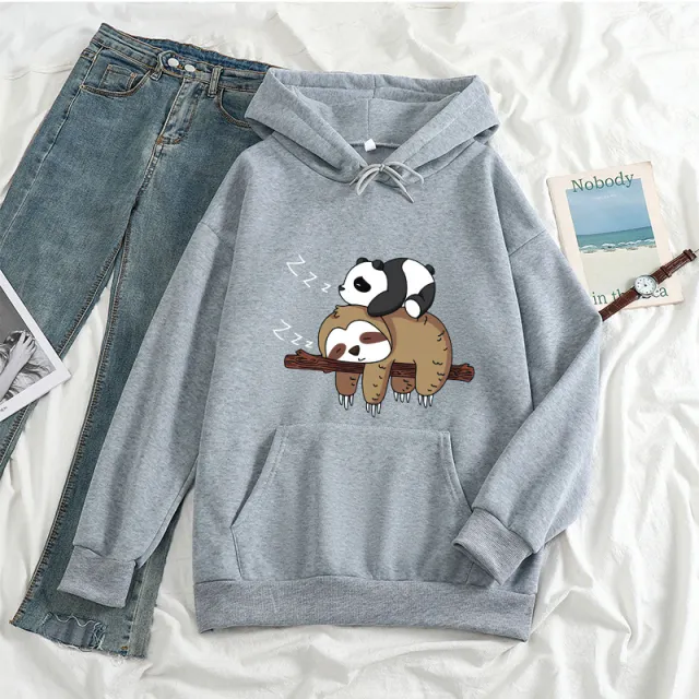 Women's Anime Print Long Sleeve Loose fitting Casual Pullover Gray - Shop at LoveMi