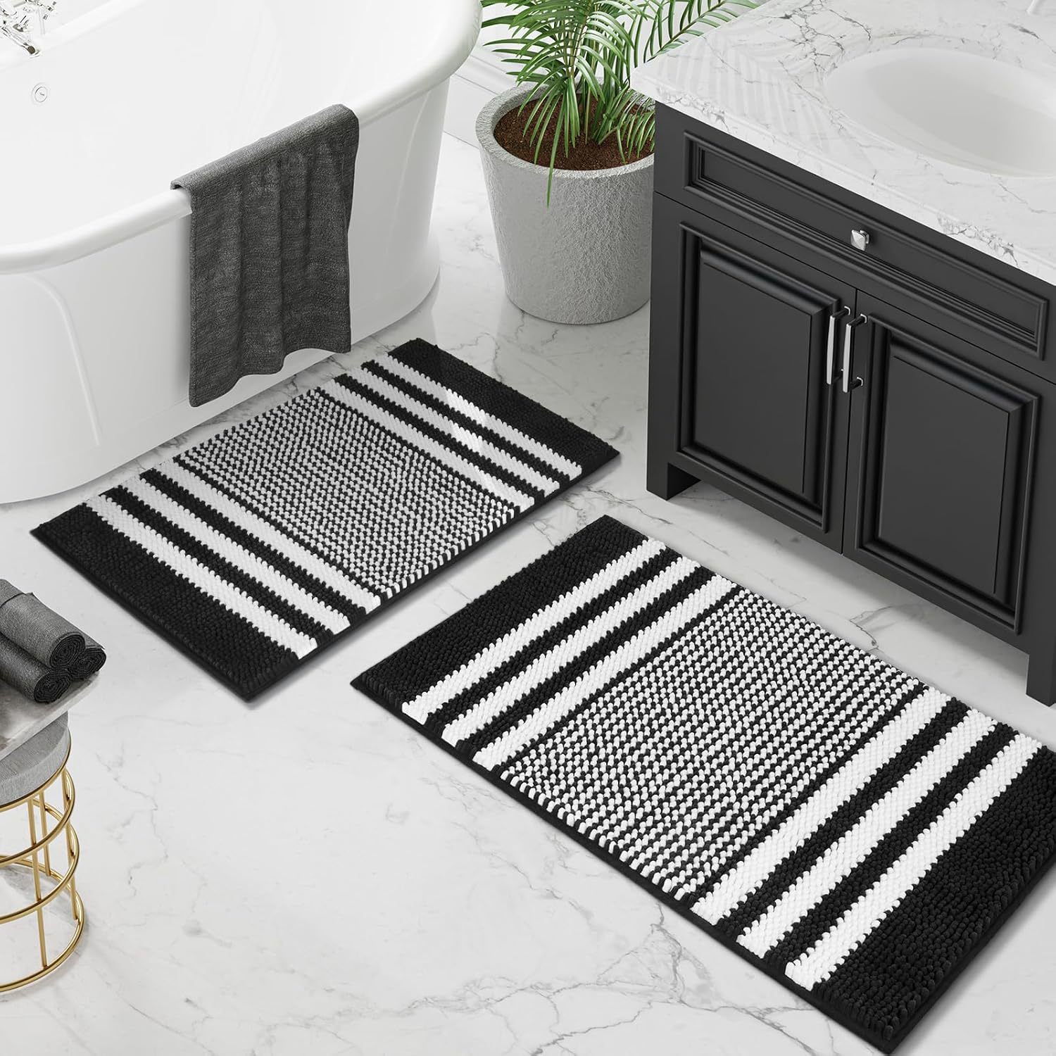 Colored Striped Cashmere Like Bathroom Water Absorbent Non Slip Rug