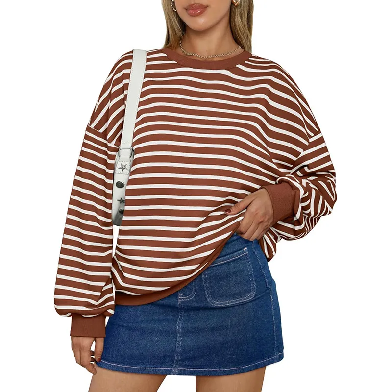 Cross Border TK Hot Oversized Loose Casual Striped Bathroom - Brown