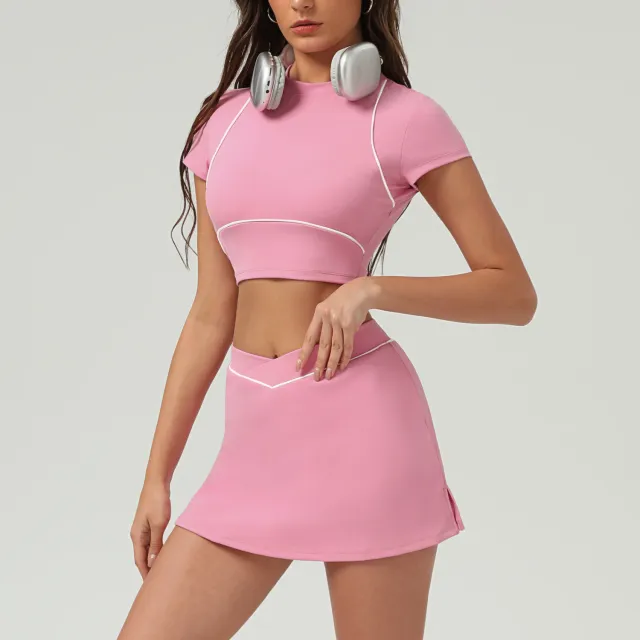 Women's Casual Sports Tennis Outdoor Quick drying Yoga Suit Pink Skirt - Shop at LoveMi